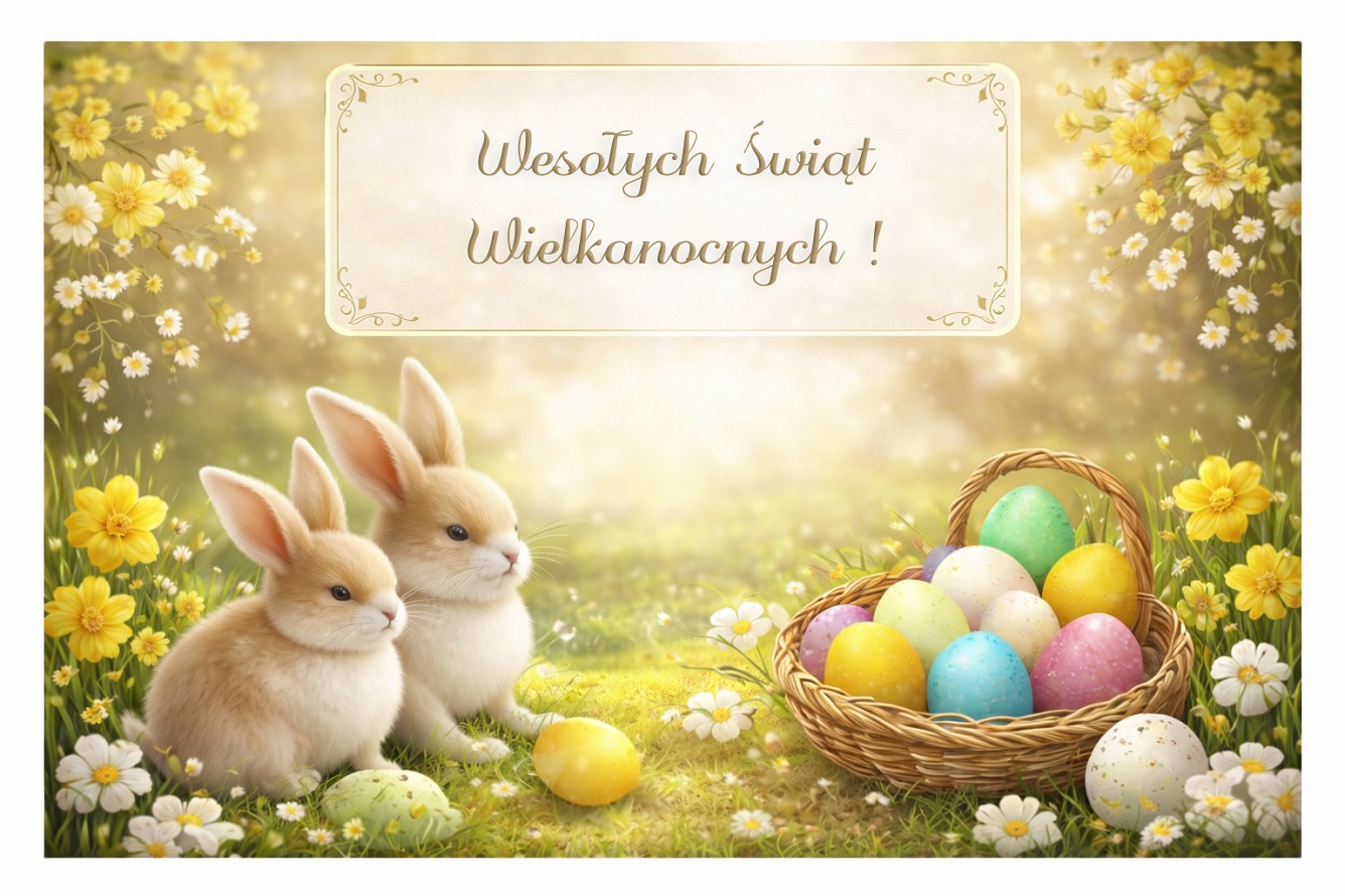 Wielkanocne zajączki i koszyk z jajkami